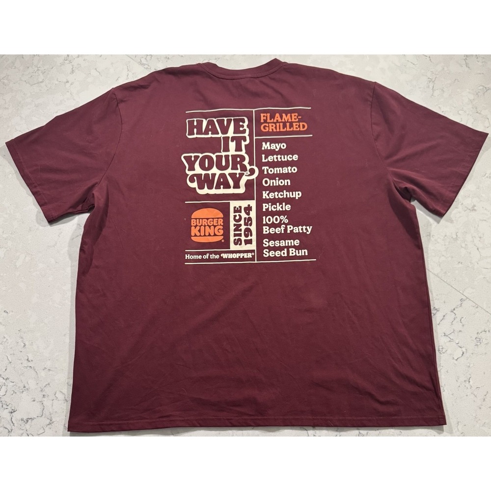 Burger King Employee Uniform T-Shirt Mens 4XL Maroon Have It Your Way Crew Tee